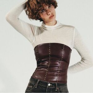 NWT Zara Woman STUDDED FAUX LEATHER BANDEAU TOP Corset Size S Small